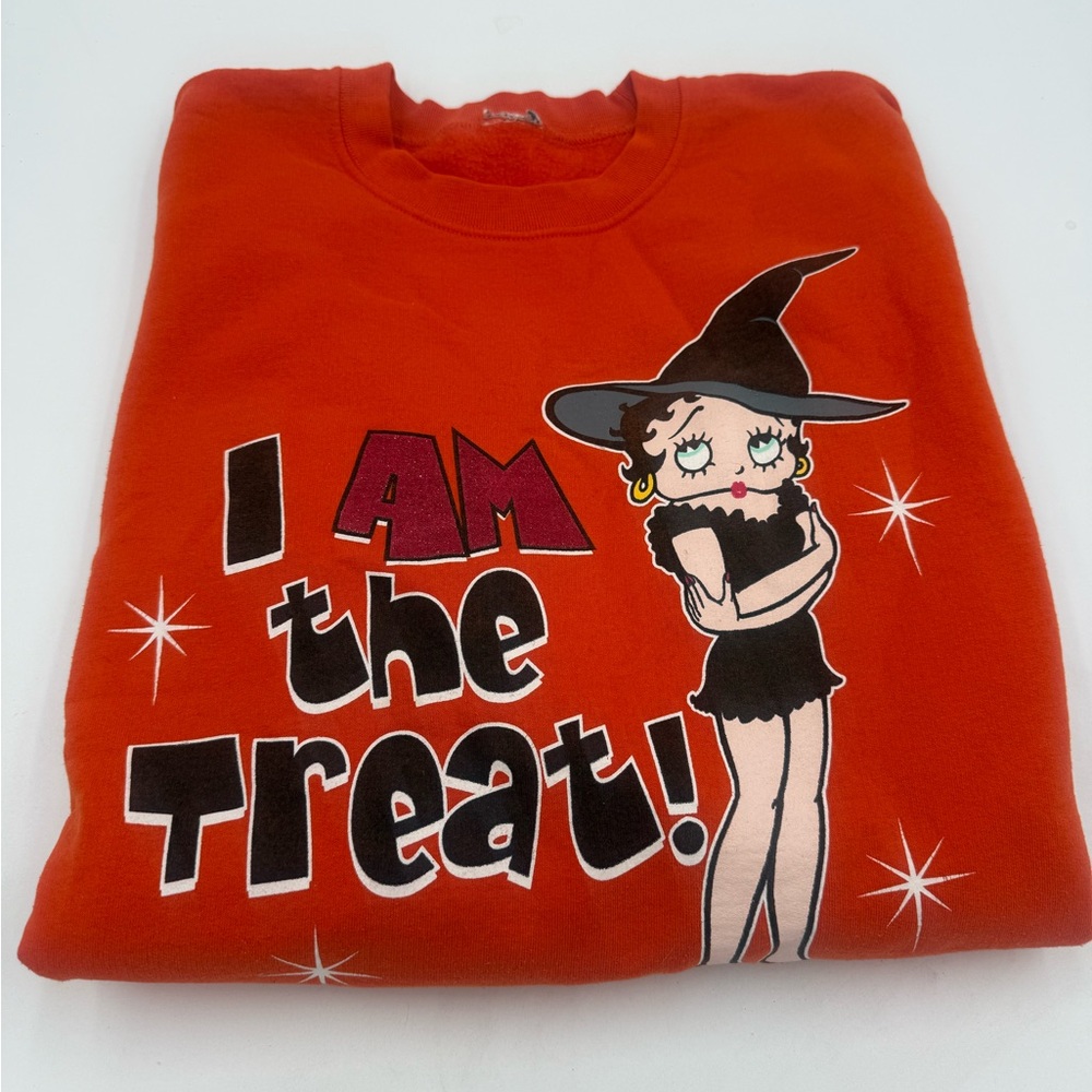 Betty Boop Vintage Halloween Sweatshirt Woman Size L Orange - I Am The Treat!